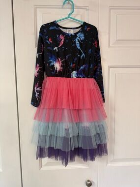 Galaxy Mermaid Tulle Tiered Dress with Pink & Purple Layers